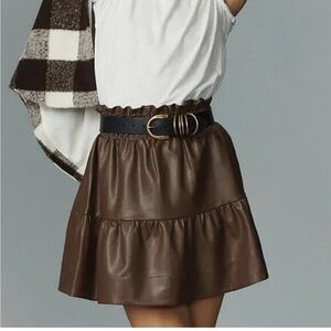 Anthropologie Somerset Chocolate Mini Skirt (Faux Leather).